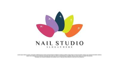 diseño de logotipo de esmalte de uñas o estudio de uñas para salón de belleza con vector premium de concepto único