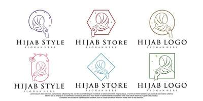 Set of hijab for moslem fashion logo design with creative element Premium Vector