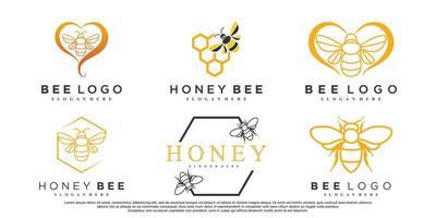 Set of honey bee animals logo design with creative element Premium Vector