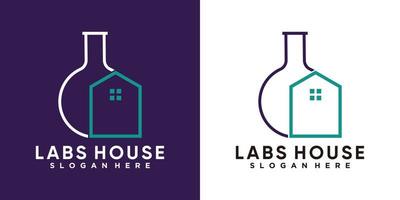 diseño de logotipo de casa y laboratorio con estilo de arte lineal vector