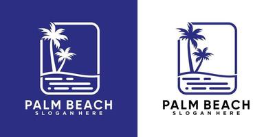 diseño de logotipo de palma y playa con estilo y concepto creativo vector