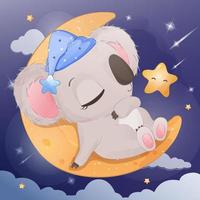 Starry Night Koala in Watercolor Illustration vector