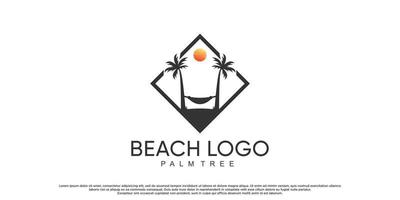 diseño de logotipo de playa con palmera y vector premium de color de estilo degradado