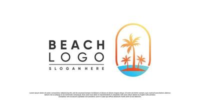 diseño de logotipo de playa con palmera y vector premium de color de estilo degradado