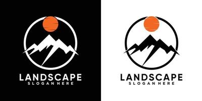 diseño de logotipo de montaña y sol con estilo y concepto creativo vector