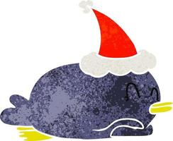 penguin lying on belly wearing santa hat vector