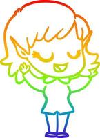 rainbow gradient line drawing happy cartoon elf girl vector