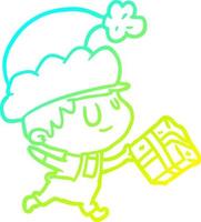 cold gradient line drawing happy christmas elf with present vector