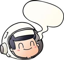 cartoon astronaut face and speech bubble in smooth gradient style vector