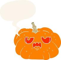 cartoon pumpkin and speech bubble in retro style vector