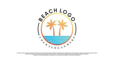 Beach logo design with palm tree and gradient style color Premium Vector