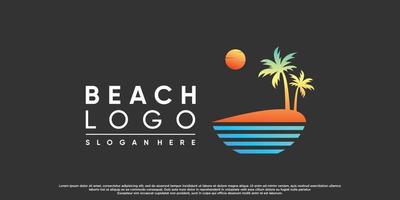 diseño de logotipo de playa con palmera y vector premium de color de estilo degradado