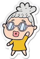 sticker of a cartoon woman wearing spectacles vector