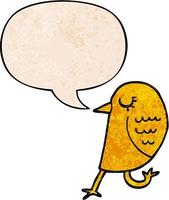 cartoon bird and speech bubble in retro texture style vector