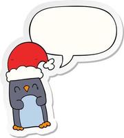 cartoon penguin and speech bubble sticker vector