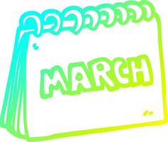 cold gradient line drawing cartoon calendar showing month of march vector