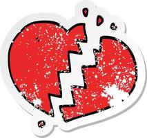 distressed sticker of a cartoon broken heart vector