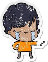 distressed sticker of a cartoon woman crying vector