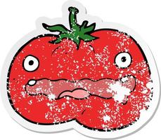 pegatina angustiada de un tomate de dibujos animados vector
