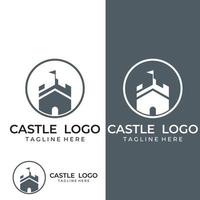 Castle logo silhouette, castle logo with shield combination design vector illustration template.