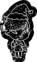 icono angustiado de dibujos animados de una mujer con sombrero de santa vector