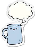 cartoon mug and thought bubble as a printed sticker vector