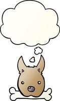 cartoon dog with bone and thought bubble in smooth gradient style vector