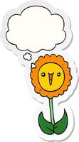 cartoon flower and thought bubble as a printed sticker vector