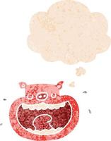cartoon obnoxious pig and thought bubble in retro textured style vector