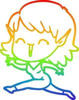 rainbow gradient line drawing cartoon elf girl vector