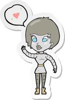 sticker of a cartoon robot woman vector