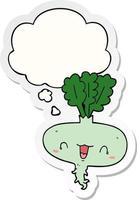 cartoon turnip and thought bubble as a printed sticker vector