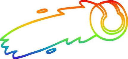 dibujo de línea de gradiente de arco iris pelota de tenis voladora de dibujos animados vector