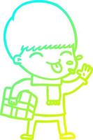 cold gradient line drawing cartoon boy sticking out tongue vector