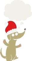 cute christmas cartoon dog and thought bubble in retro style vector