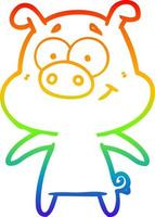 rainbow gradient line drawing happy cartoon pig vector