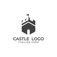 Castle logo silhouette, castle logo with shield combination design vector illustration template.