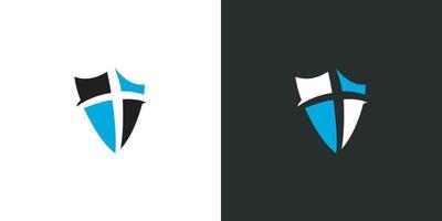 Cross and shield logo vector template