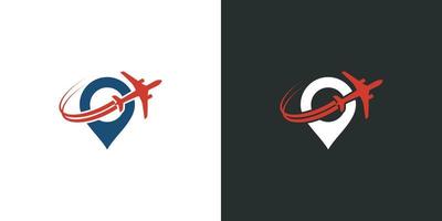 logotipo de viaje con logotipo de avión pin vector
