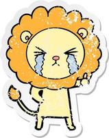 distressed sticker of a cartoon crying lion vector