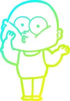 cold gradient line drawing cartoon bald man staring vector