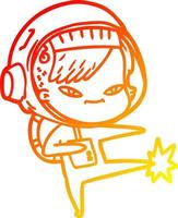 warm gradient line drawing cartoon astronaut woman vector