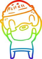 rainbow gradient line drawing cartoon bearded man vector