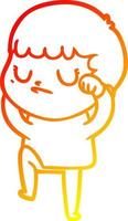 warm gradient line drawing cartoon grumpy boy vector