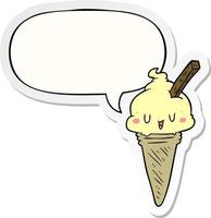 cute cartoon ice cream and speech bubble sticker vector