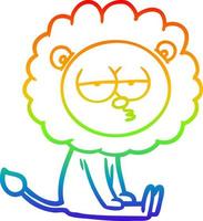 rainbow gradient line drawing cartoon bored lion vector