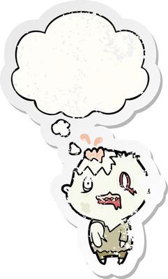 cartoon zombie and thought bubble as a distressed worn sticker