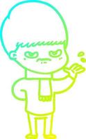 cold gradient line drawing annoyed cartoon boy vector