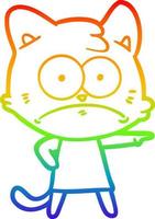 rainbow gradient line drawing cartoon nervous cat vector