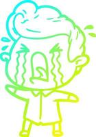 cold gradient line drawing cartoon crying man vector